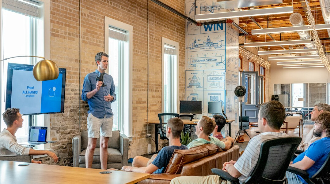 person speaking confidently in meeting